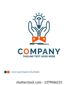 idea, ideas, creative, share, hands Logo Design. Blue and Orange Brand Name Design. Place for Tagline. Business Logo template.