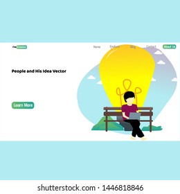 Idea illustration, person thinking an idea vector. Thinking a concept vector. People working in the park.