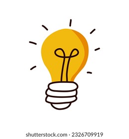 Idea illustration. Yellow Light bulb design. Vector business icon. Doodle hand drawn idea bubble. Vector EPS10