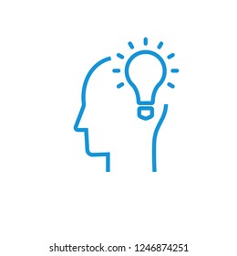 Idea and imagination. Brain, light bulb, human head. Creative idea, mind, thinking logo.