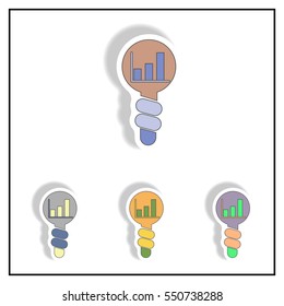 Idea for Improving Performance Vector illustration collection in paper sticker style of column chart in Light Bulb. bar graph in light bulb