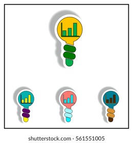 Idea for Improving Performance Vector illustration collection in paper sticker style of column chart in Light Bulb. bar graph in light bulb