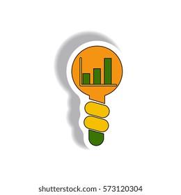 Idea for Improving Performance Vector illustration in paper sticker style of column chart in Light Bulb. bar graph in light bulb