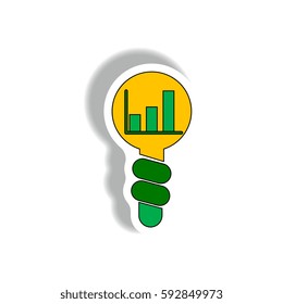 Idea for Improving Performance Vector illustration in paper sticker style of column chart in Light Bulb. bar graph in light bulb