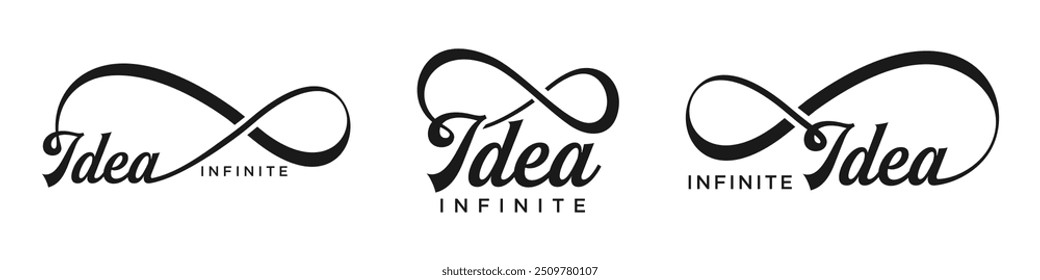 idea Infinity diseño de logotipo, idea de marca de palabras con Infinity combinación de iconos, Ilustración vectorial