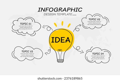 Plantilla de diseño de doodles de infografía de Idea. Concepto de línea de tiempo dibujado a mano con 4 opciones o plantilla de pasos. diseño, diagrama, anual, inicio, informe, presentación. Ilustración vectorial.