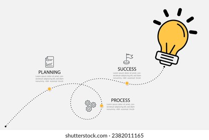 Idea infographic doodle design template. Hand drawn Timeline concept with 3 options or steps template. layout, diagram, annual, lamp light bulbs, report, presentation. Vector illustration.