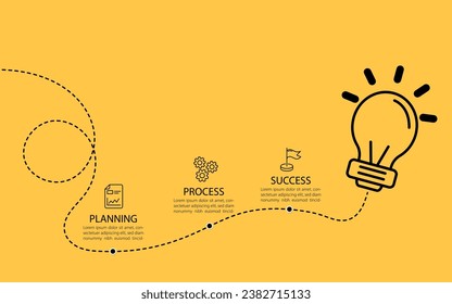 Idea infographic doodle design template. Hand drawn Timeline concept with 3 options or steps template. layout, diagram, annual, lamp light bulbs, report, presentation. Vector illustration.