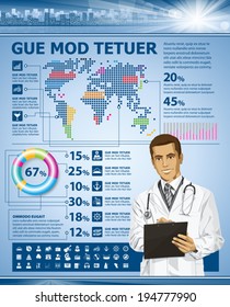 Idea infographic web page. Vector set of icons and elements, and businessman