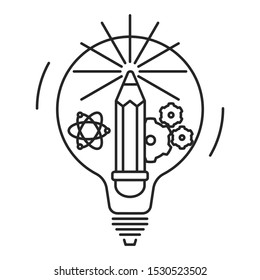 Idea, innovation and creativity concept. Outline thin line illustration. Isolated on white background. 