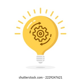Idea or innovation icon, lightbulb with gear and circle arrows inside, vector eps10 illustration