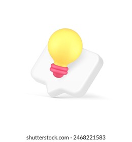 Idea innovation light bulb quick tips helpful knowledge information alert 3d icon realistic vector illustration. Business solution lightbulb useful advice cyberspace notification help guide suggestion