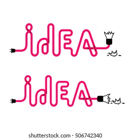 Idea. Innovation and solution, creative design. Word idea is lined in pink wire. Vector illustration EPS 10. Isolated on white background.