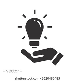 idea, concepto de tecnología de innovación, bombilla en el icono de la mano, poder del conocimiento, Ilustración vectorial plana
