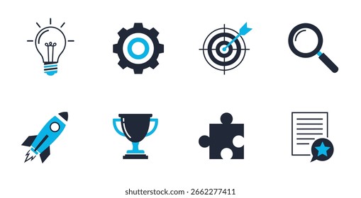 Idee und Innovation Vektor Icons Set mit Glühbirne Kreativität Brainstorm Lösung und Denken Symbole