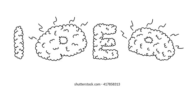 Idea inscription based on brain gyrus look. Brain convolutions. Black and white outline. Hand drawn vector illustration.