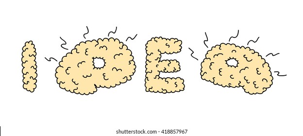 Idea inscription based on brain gyrus look. Brain convolutions. Colored, with outline contour. Hand drawn vector illustration.