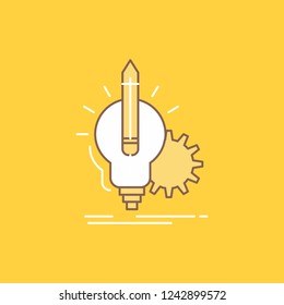 Idea, insight, key, lamp, lightbulb Flat Line Filled Icon. Beautiful Logo button over yellow background for UI and UX, website or mobile application