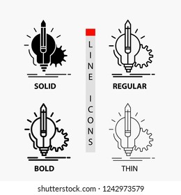 Idea, insight, key, lamp, lightbulb Icon in Thin, Regular, Bold Line and Glyph Style. Vector illustration