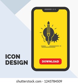 Idea, insight, key, lamp, lightbulb Glyph Icon in Mobile for Download Page. Yellow Background