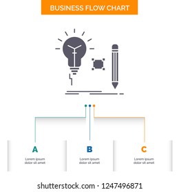 Idea, insight, key, lamp, lightbulb Business Flow Chart Design with 3 Steps. Glyph Icon For Presentation Background Template Place for text.