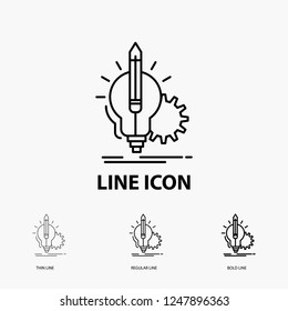 Idea, insight, key, lamp, lightbulb Icon in Thin, Regular and Bold Line Style. Vector illustration