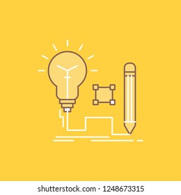 Idea, insight, key, lamp, lightbulb Flat Line Filled Icon. Beautiful Logo button over yellow background for UI and UX, website or mobile application