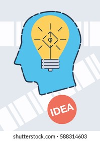 Idea Inspiration Business Concept Line Vector Illustration Material Design Poster With Icons 