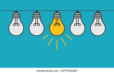 Concepto de idea e inspiración con bombillas de Vector. Ilustración de creatividad, innovación, inspiración, invención e idea