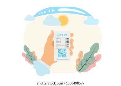 Idea of internet activity in cartoon style. Receiving a receipt for payment on the Internet. Vector illustration.