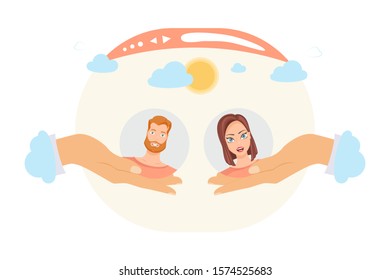 Idea of internet activity in cartoon style. Online dating, communication via the Internet. Vector illustration.