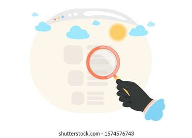 Idea of internet activity in cartoon style. Search for information on the Internet. Vector illustration.