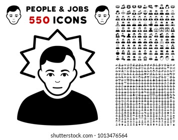 Idea Inventor pictograph with 550 bonus sad and happy user symbols. Vector illustration style is flat black iconic symbols.