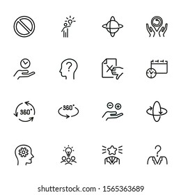 Idea and investigation icons. Set of line icons on white background. Idea, human, study. Science and investigation concept. Vector illustration can be used for topics like space, science, business