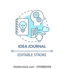 Idea journal blue concept icon. Strategy to boost creative thinking. Write notes. Problem solving method idea thin line illustration. Vector isolated outline RGB color drawing. Editable stroke