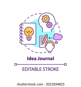 Idea journal concept icon. Strategy to boost creative thinking. Write notes. Problem solving method idea thin line illustration. Vector isolated outline RGB color drawing. Editable stroke