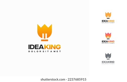 Idea logotipo king diseña el concepto vector, Rey Corona y símbolo del logotipo de la bombilla plantilla icono