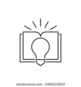 Idea, knowledge in the book. Vector linear icon illustration isolated on white background.