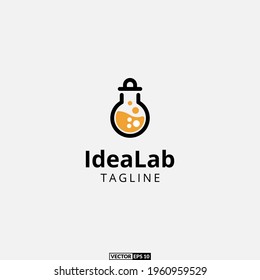 Idea lámpara bombilla de laboratorio forma creativa concepto vector diseño logo