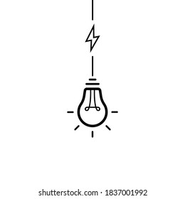 Diseño de etiquetas Idea. Bombilla de luz con cable y rayo. Diseño de logotipo. Ilustración vectorial.