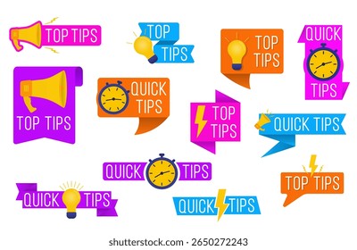 Rótulo de ideia com lâmpada de pista relâmpago fato dica ícone de conselho texto pop-up criativo isolado banner mais design de blog aprender guia de forma de palavra pensar especialista truque solução útil você sabe modelo de crachá

