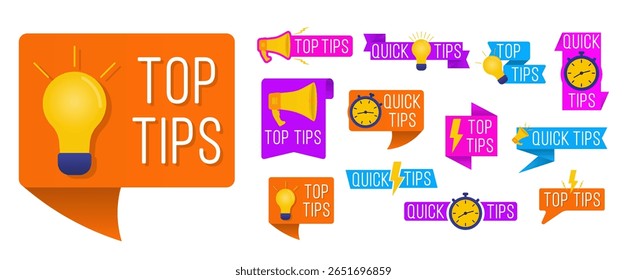 Rótulo de ideia com lâmpada de pista relâmpago fato dica ícone de conselho texto pop-up criativo isolado banner mais design de blog aprender guia de forma de palavra pensar especialista truque solução útil você sabe modelo de crachá

