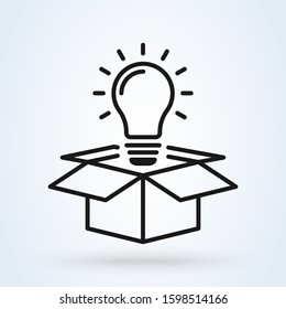 Idea lamp box line art. Simple vector modern icon design illustration.