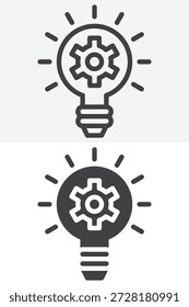 Lâmpada de ideia com ícone de engrenagem definido em estilo diferente. Linha, contorno e ícone sólido com símbolo e sinal de vetor de traçado editável. Ícone de inovação para engenharia.