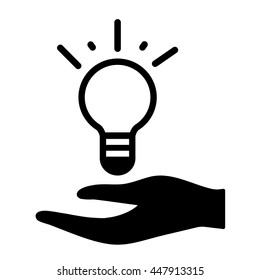 idea lamp in the hand  icon simple black on white background