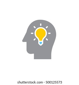 Idea lamp in a head icon vector, filled flat sign, solid colorful pictogram isolated on white, logo illustration