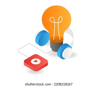 Idea lamp headset in isometric flat illustration