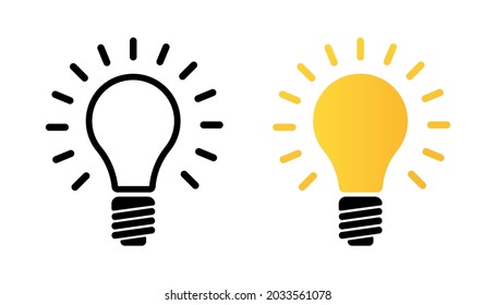 Icono de lámpara de ideas. Resumen del contorno de la bombilla de luz y del signo vectorial relleno. Símbolo, ilustración del logotipo. Icono de lámpara. Conjunto de iconos de estilo diferente. Ilustración del vector