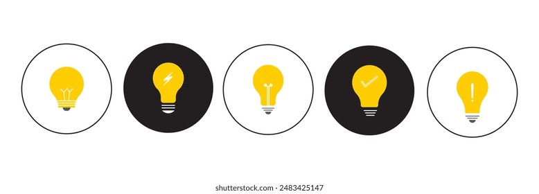 Icono de lámpara ideal. Abstractas contorno de bombilla y signo de Vector relleno. Símbolo, ilustración del logotipo. Icono de lámpara. Diferentes iconos de estilo establecidos. Ilustración vectorial