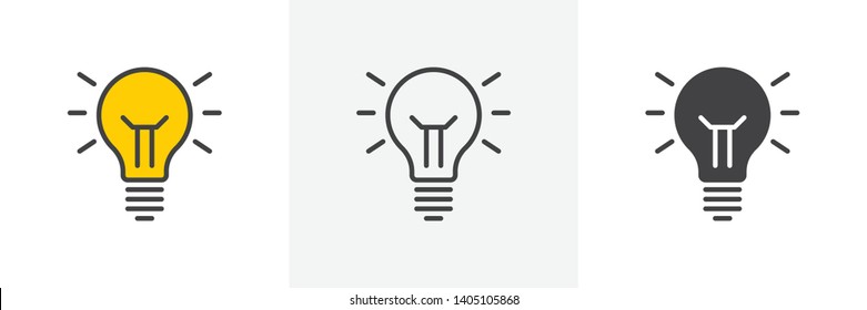 Idea lamp icon. Line, glyph and filled outline colorful version, abstract light bulb outline and filled vector sign. Symbol, logo illustration. Different style icons set. Vector graphics